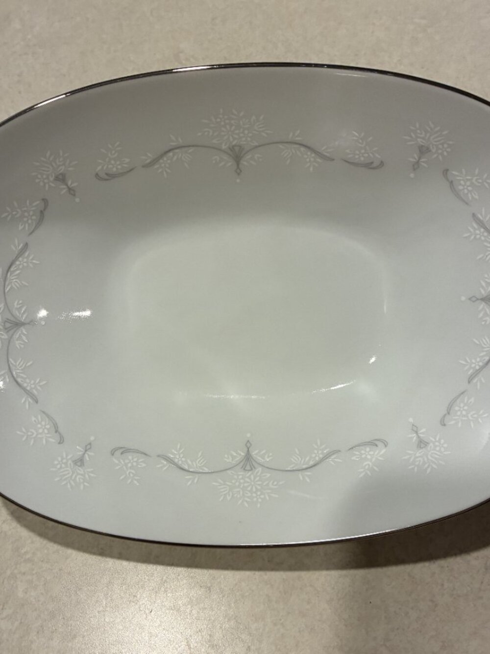 Vintage Noritake Whitebrook 6441 Oval Serving Bowl Porcelain Platinum Trim Japan
